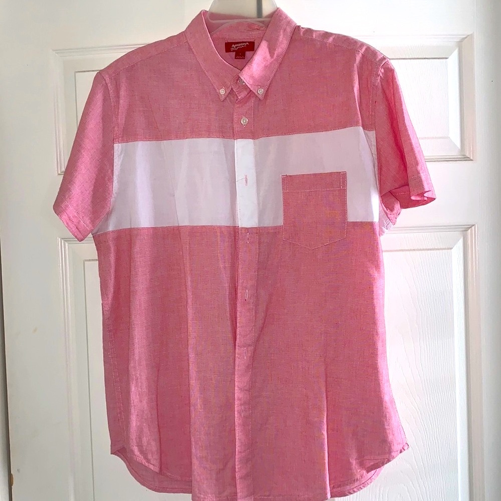 Pink & White Casual Button Down Mens Shirt